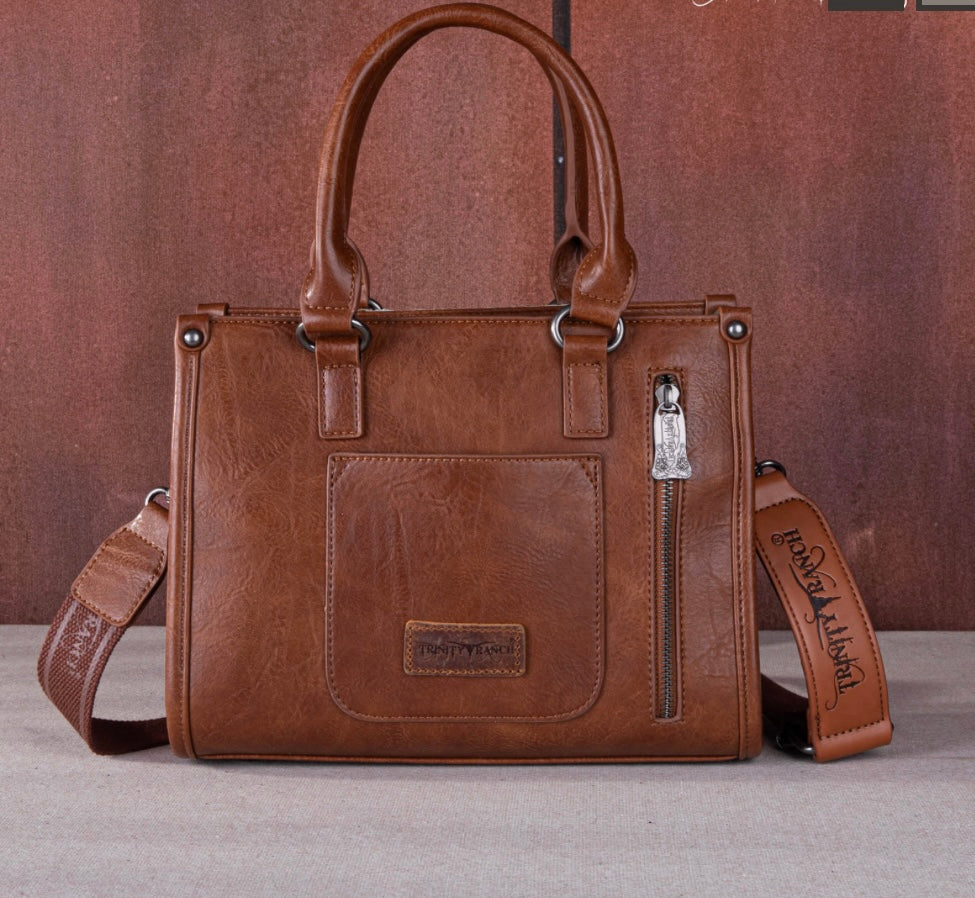 Trinity Ranch Hair On Cowhide Floral Tooled Concealed Carry Bag