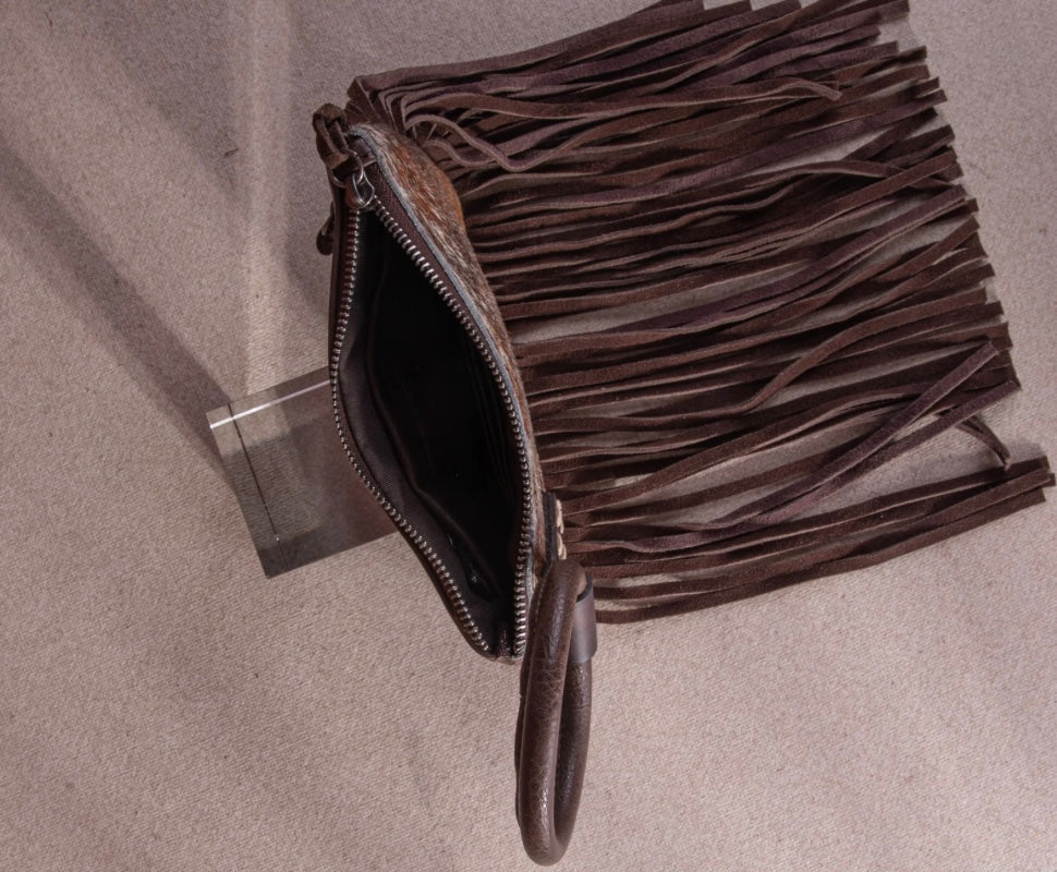 Trinity Ranch Genuine Hair On Cowhide Ring Handle Wristlet