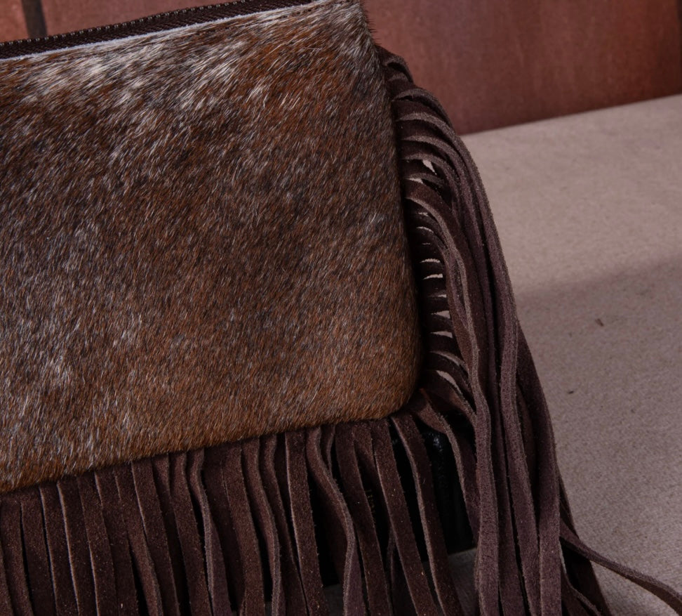 Trinity Ranch Genuine Hair On Cowhide Ring Handle Wristlet