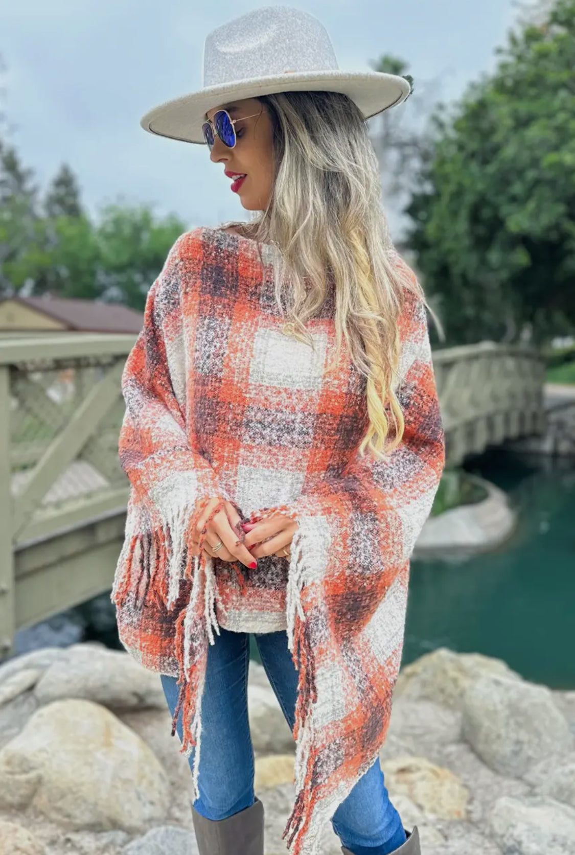 Multi Printed Poncho with Tassel