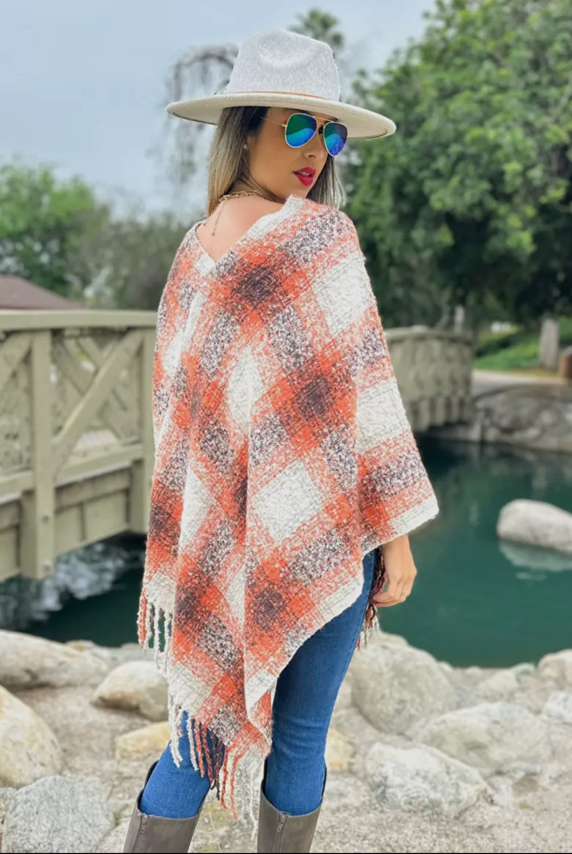 Multi Printed Poncho with Tassel
