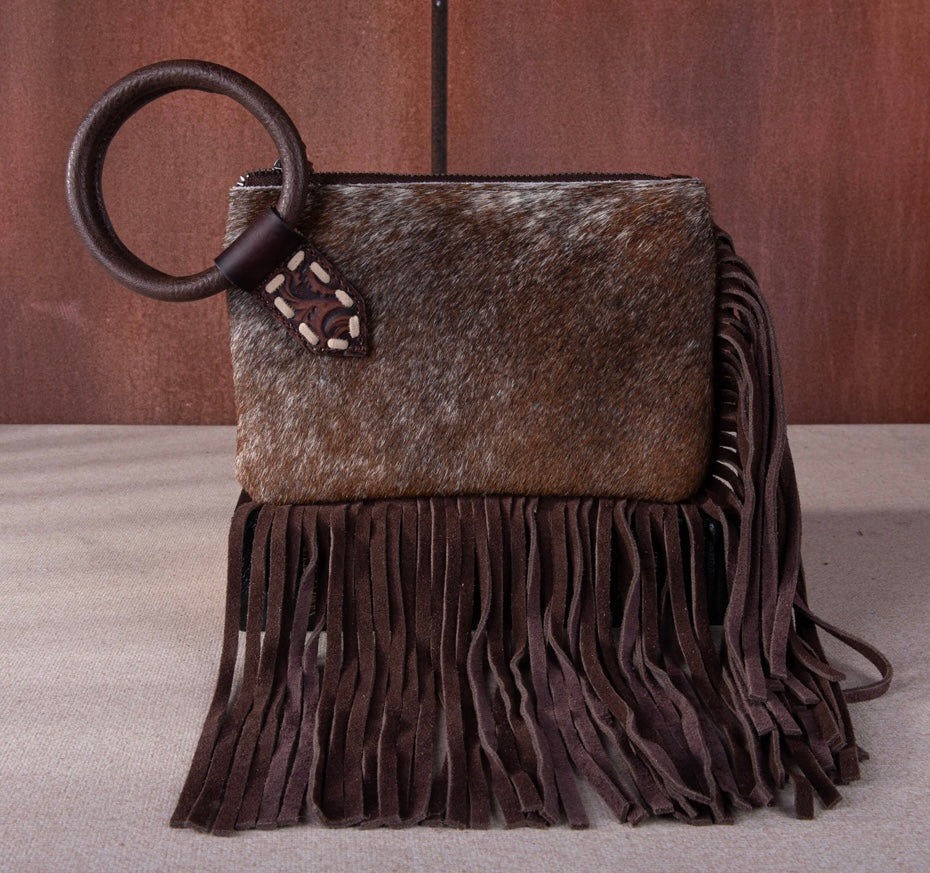 Trinity Ranch Genuine Hair On Cowhide Ring Handle Wristlet