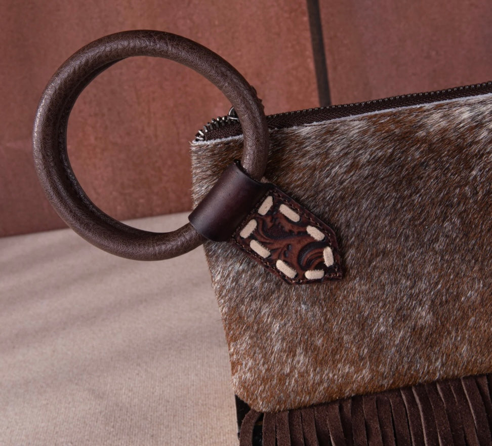 Trinity Ranch Genuine Hair On Cowhide Ring Handle Wristlet