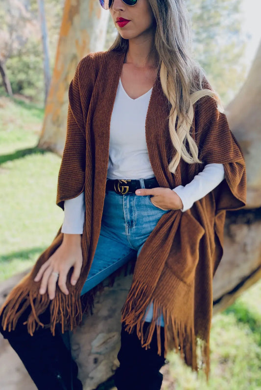 Pocket Kimono Cardigan with Fringe