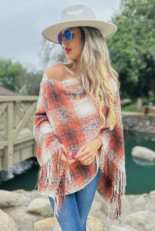 Multi Printed Poncho with Tassel