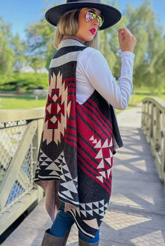 Western Aztec Cowl Vest